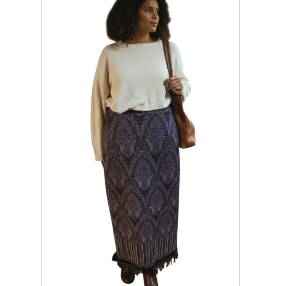 ✌️Dressbarn Purple & Silver Bohemian Maxi Skirt with Fringe